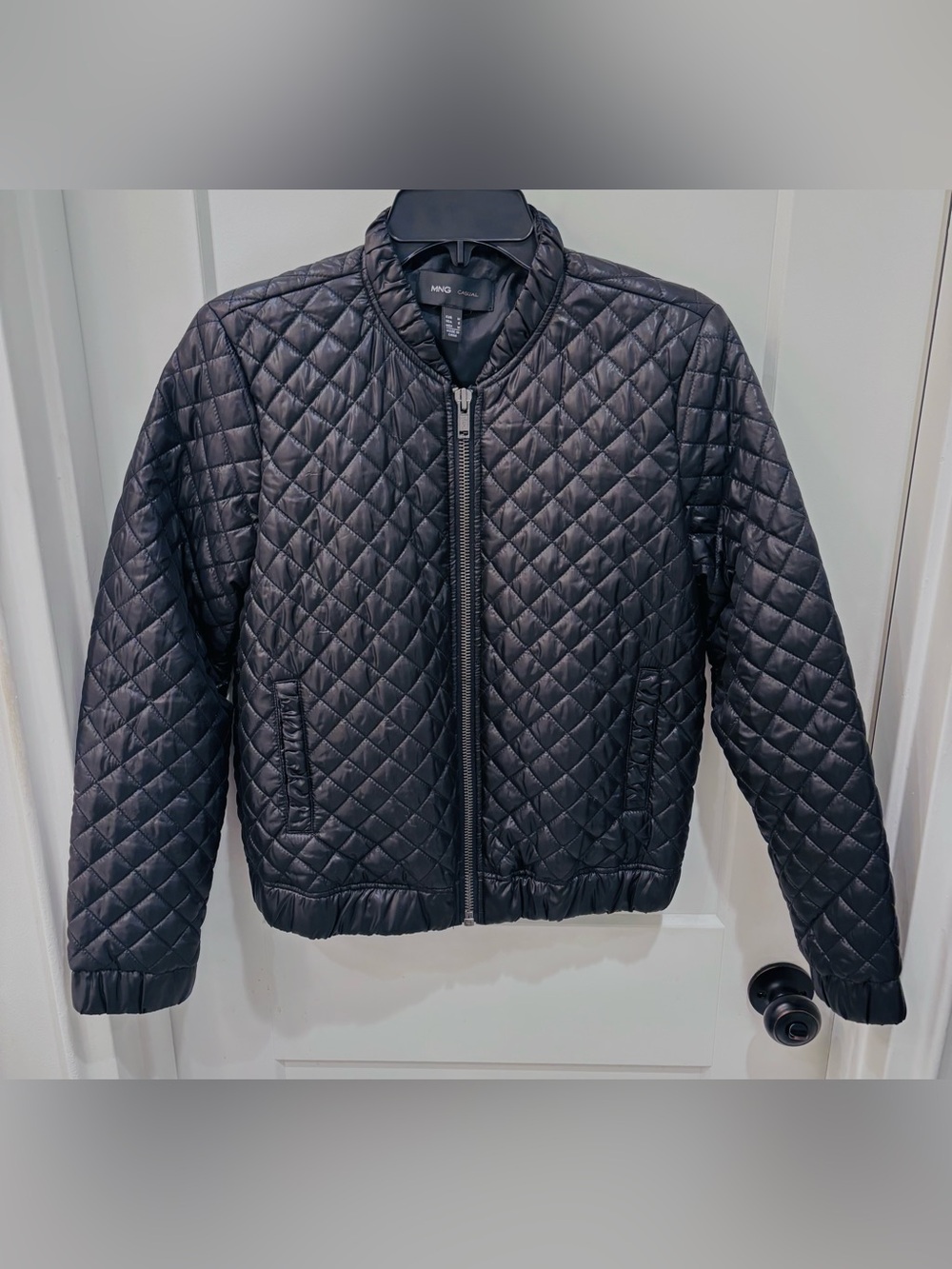 MNG Quilted Bomber Jacket in Black Size Medium in mint condition